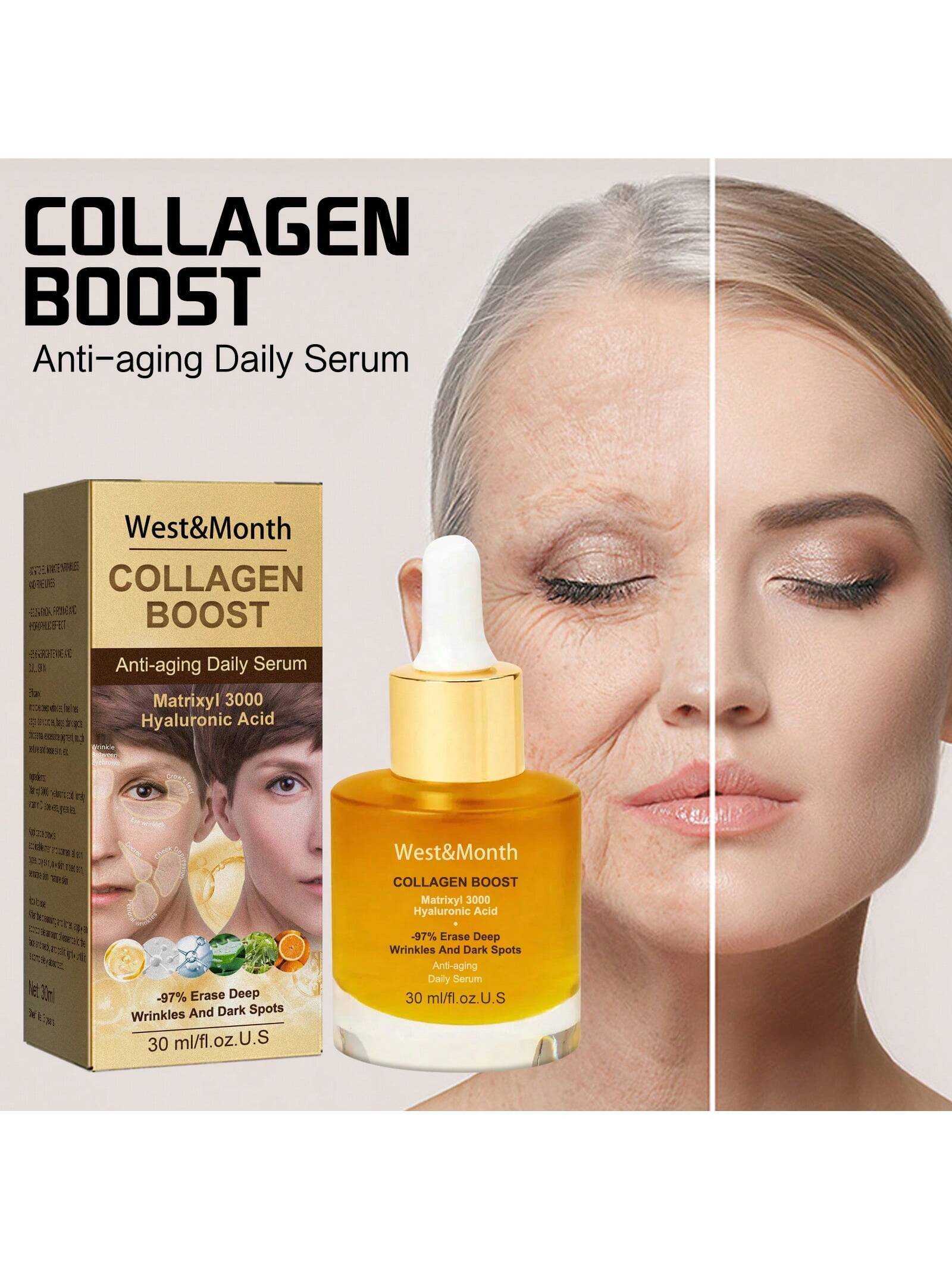 West & Month Collagen Essence for Wrinkle & Spot Reduction 30ml, Collagen Facial Essence for Wrinkle Reduction
