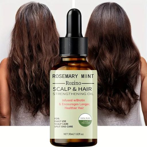 ROZINO Rosemary Mint Scalp & Hair Strengthening Oil, 30ml, Infused with Biotin, Moisturizing & Softening, Natural Formula for Dry Hair, Revitalizes Shine, Charming Scent