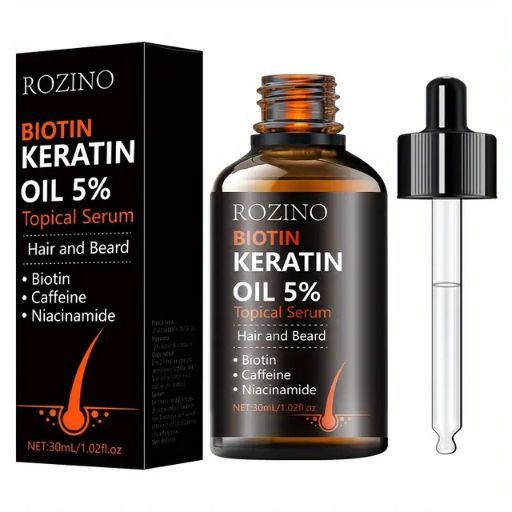 Rozino Biotin Keratin Oil 5% Topical Serum, 30ml, Hair Care Oil for Men and Women, Alcohol-Free, Moisturizing, Deep Nourishment, Protects and Brightens Hair Color, Normal Hair Type