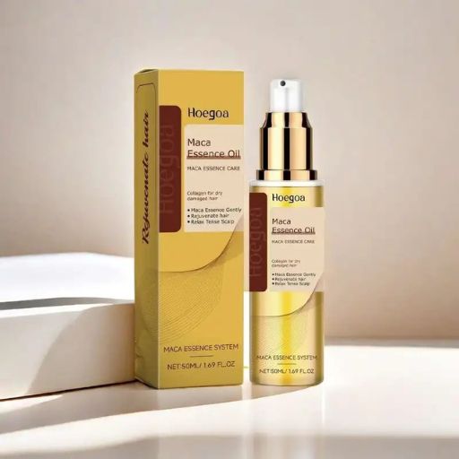 Hoegoa Maca Essence Oil Hair Treatment for Women, 50ml - Collagen-Infused Moisturizing Hair Serum, Enhances Smoothness & Shine, Suitable for Normal Hair Types, Lightweight Argan Oil Formula for Improved Hair Texture