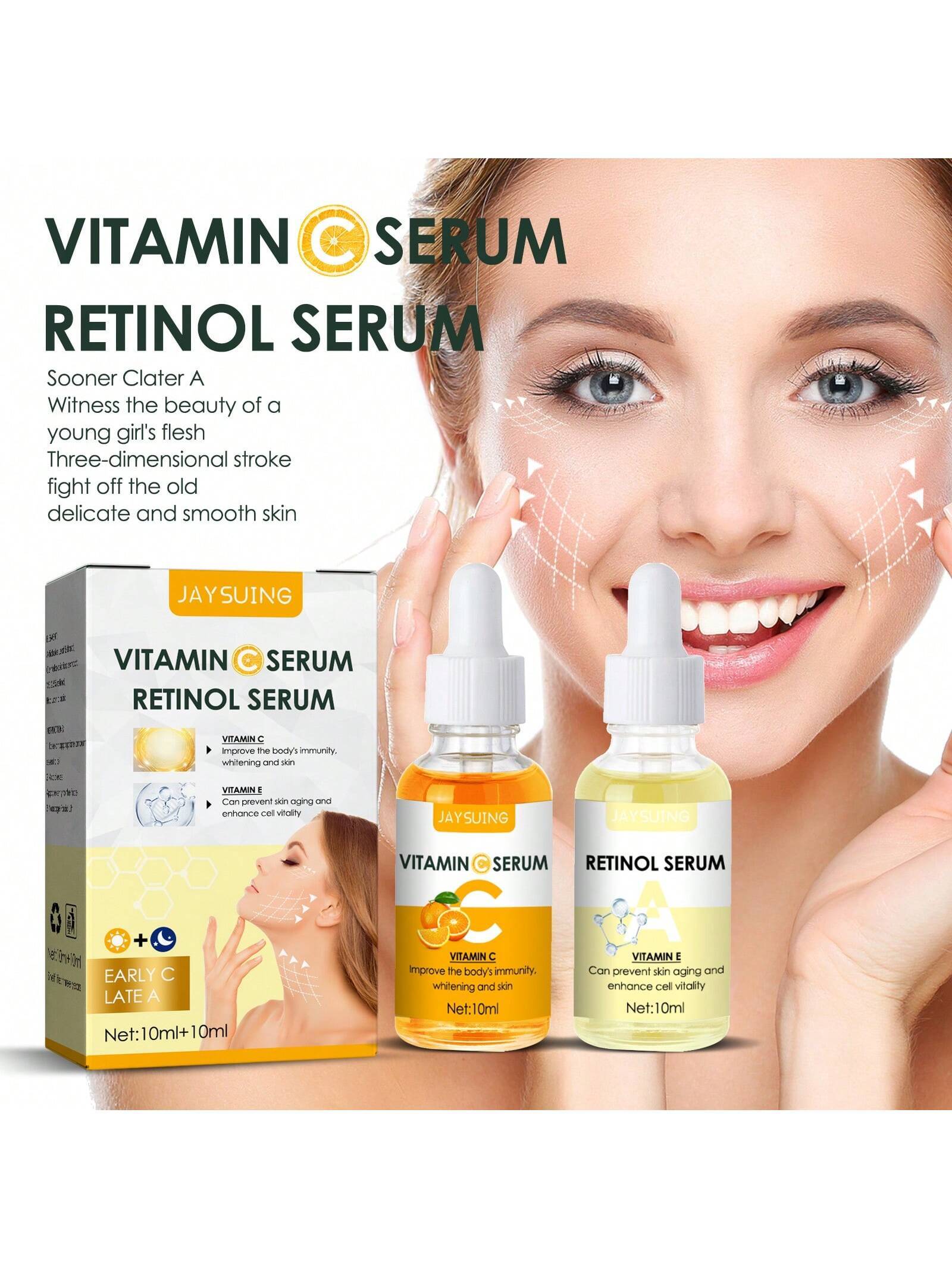 Vitamin G & Retinol Firming Serum 2 Pack, Firming & Lifting Serum Smooths Skin, Improves Elasticity & Reduces Wrinkles,