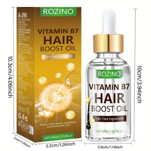 ROZINO Vitamin B7 Hair Boost Oil for Women with Jojoba Oil - Liquid Hair Treatment for Dry Hair, Enriched with Vitamins A, E & B1, Moisturizing and Strengthening, Promotes Shiny Hair - 30ml/1.014fl.oz
