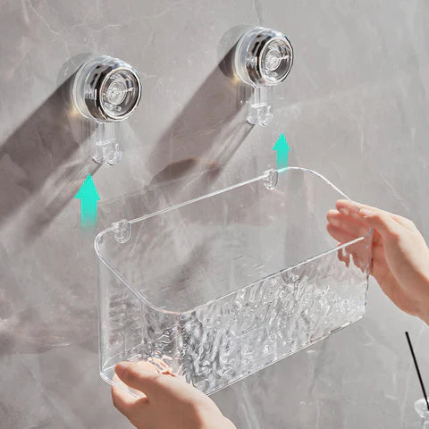 clickNcart™ no-drill-clear-wall-caddy-suction-cup-storage-innovation