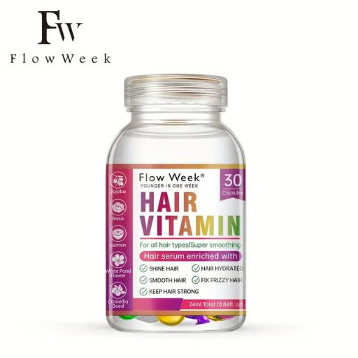 FlowWeek 30 Capsules/Box Vitamin A&E Hair Care Capsules Strengthen Hair Deeply Nourishing Hair Massage Essential Oil Moisturizing Hair Care