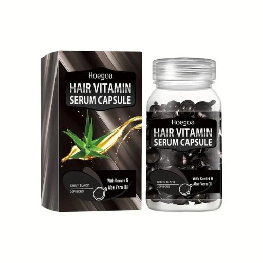 HoeGoo Hair Vitamin Serum Capsules - 30 Pieces - With Kemiri & Aloe Vera Oil - Strengthen Hair Roots - Enhance Natural Shine - Suitable for Men and Women - Deep Conditioning Gel - Moisturizing with Glycerin - Normal Hair Type - Nourishing Hair