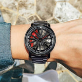 GORBEN Men's Creative 3D Car Wheel Rotating Wrist Watch